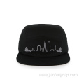 pure black multi-panel military hat with flat embroidery